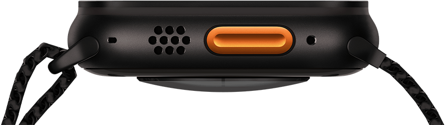 هيكل Apple Watch Ultra 3 من التيتانيوم الأسود يظهر زر الإجراءات