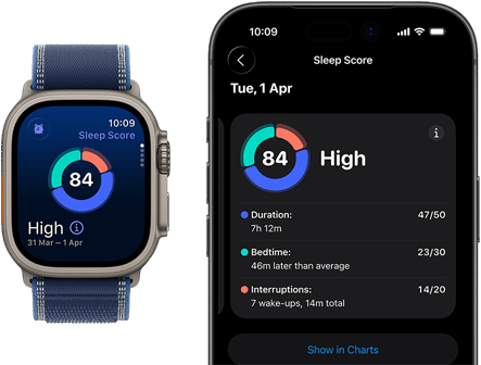 Apple Watch Ultra 3 تعرض شاشة نتيجة النوم