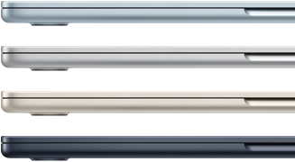 الجزء الخارجي الجانبي لأربعة أجهزة MacBook&nbsp;Air‏ تعرض أربعة ألوان مختلفة