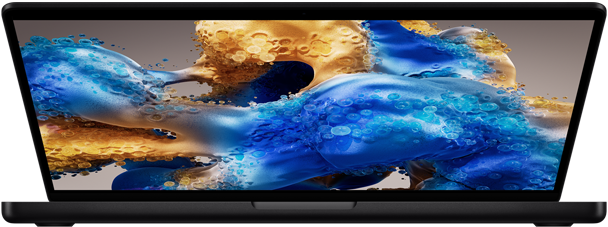 جهاز MacBook Pro‏ مفتوح قليلاً يُظهر شاشة ملونة